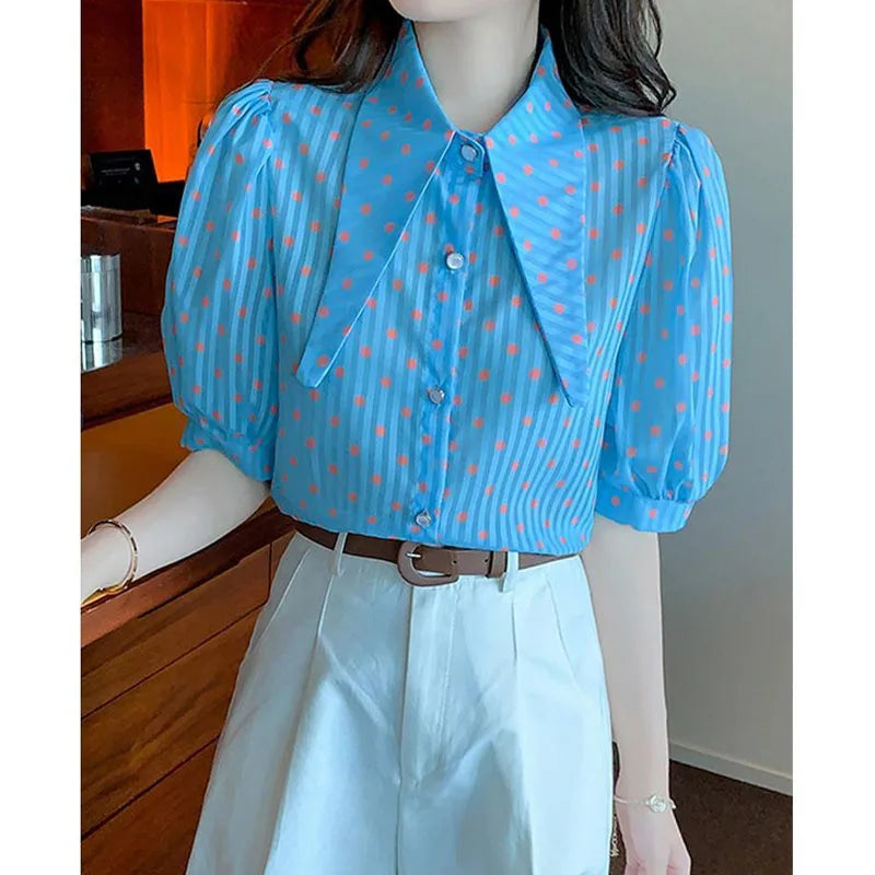 Blouse à pois et imprimé rayé pour femmes