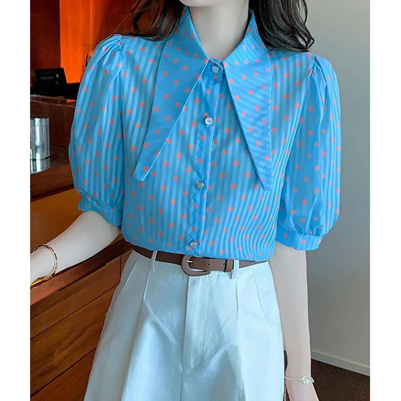 Polka Dot Gestreifte Print Bluse von ZomerStijl.