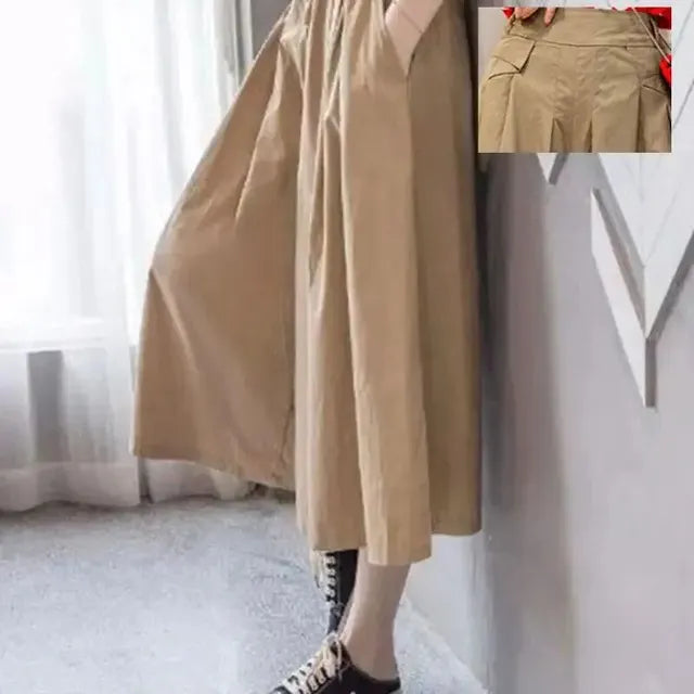 Stijlvolle Koreaanse Losvallende Damesbroek - Slankmakende Hooggetailleerde Klokrok voor de Zomer