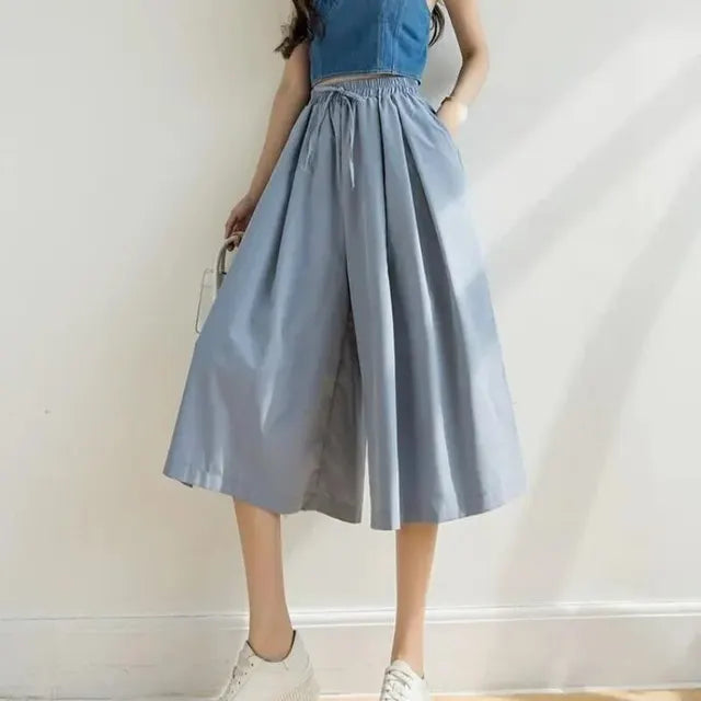Stijlvolle Koreaanse Losvallende Damesbroek - Slankmakende Hooggetailleerde Klokrok voor de Zomer