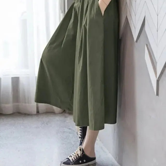 Stijlvolle Koreaanse Losvallende Damesbroek - Slankmakende Hooggetailleerde Klokrok voor de Zomer