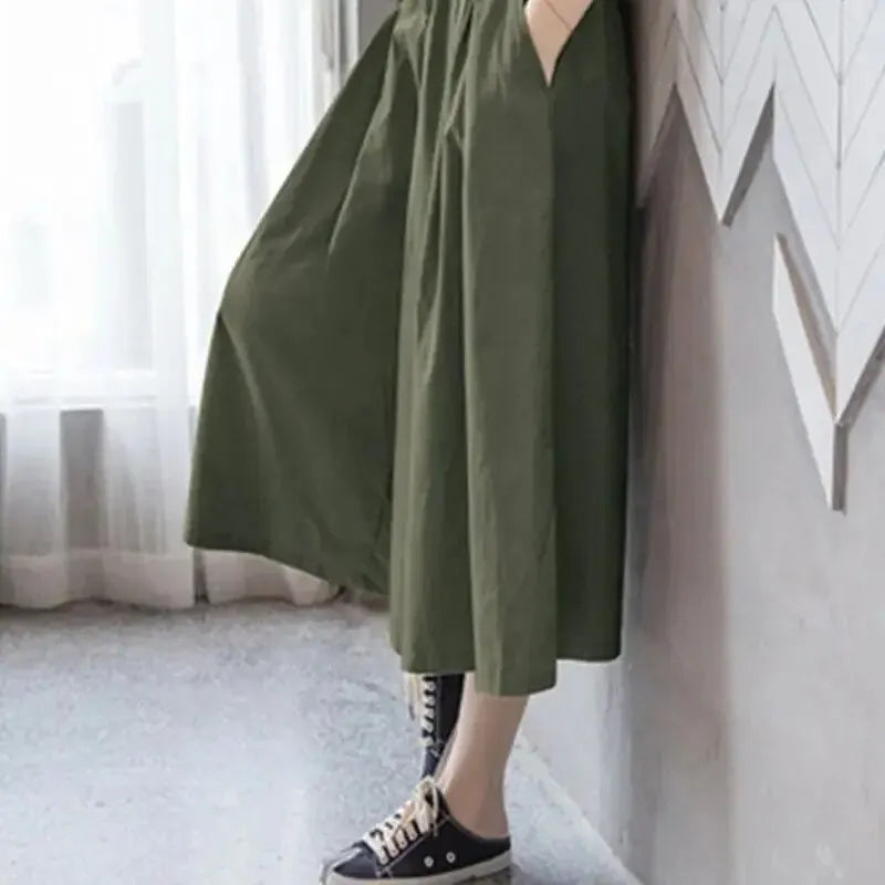 Stijlvolle Koreaanse Losvallende Damesbroek - Slankmakende Hooggetailleerde Klokrok voor de Zomer