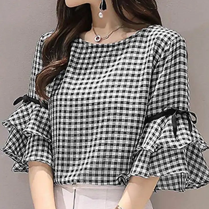 ZomerLuxe Camicia Estiva a Quadri Stile Coreano