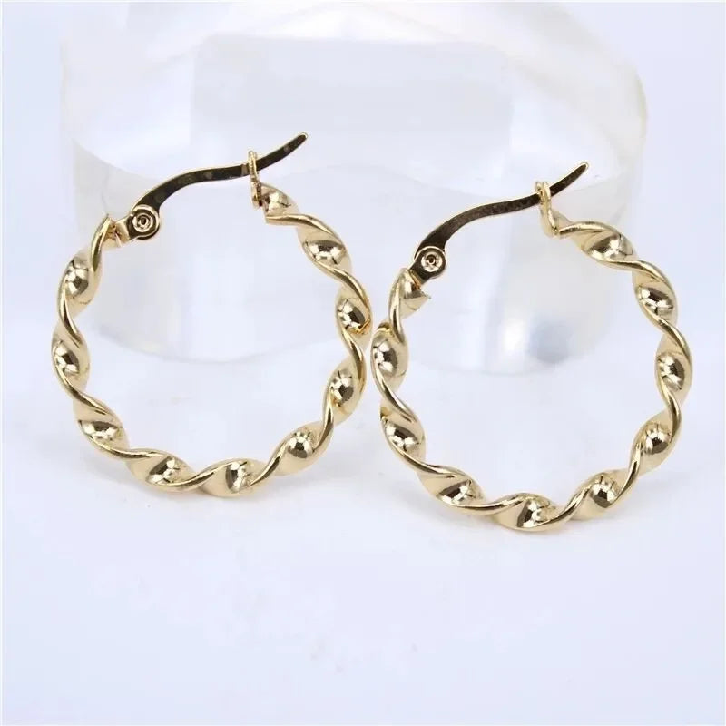 GlansGolven Roestvrijstalen Geribbelde Oorbellen