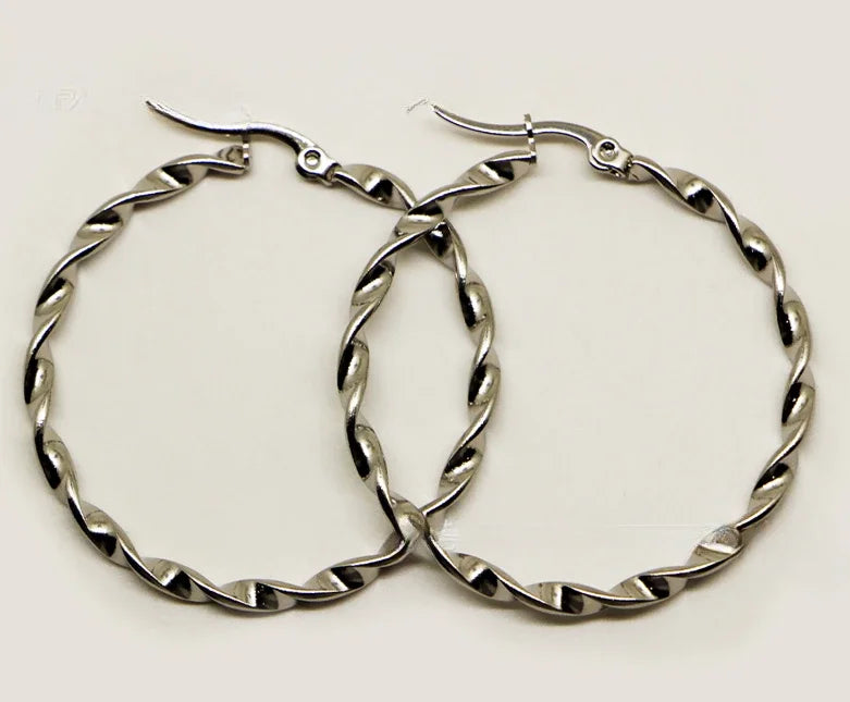 GlansGolven Roestvrijstalen Geribbelde Oorbellen