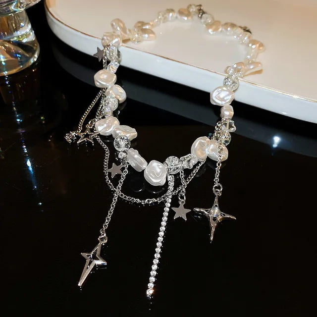 BellaGrace Onregelmatige Parel Zirkoon Kruis Ketting