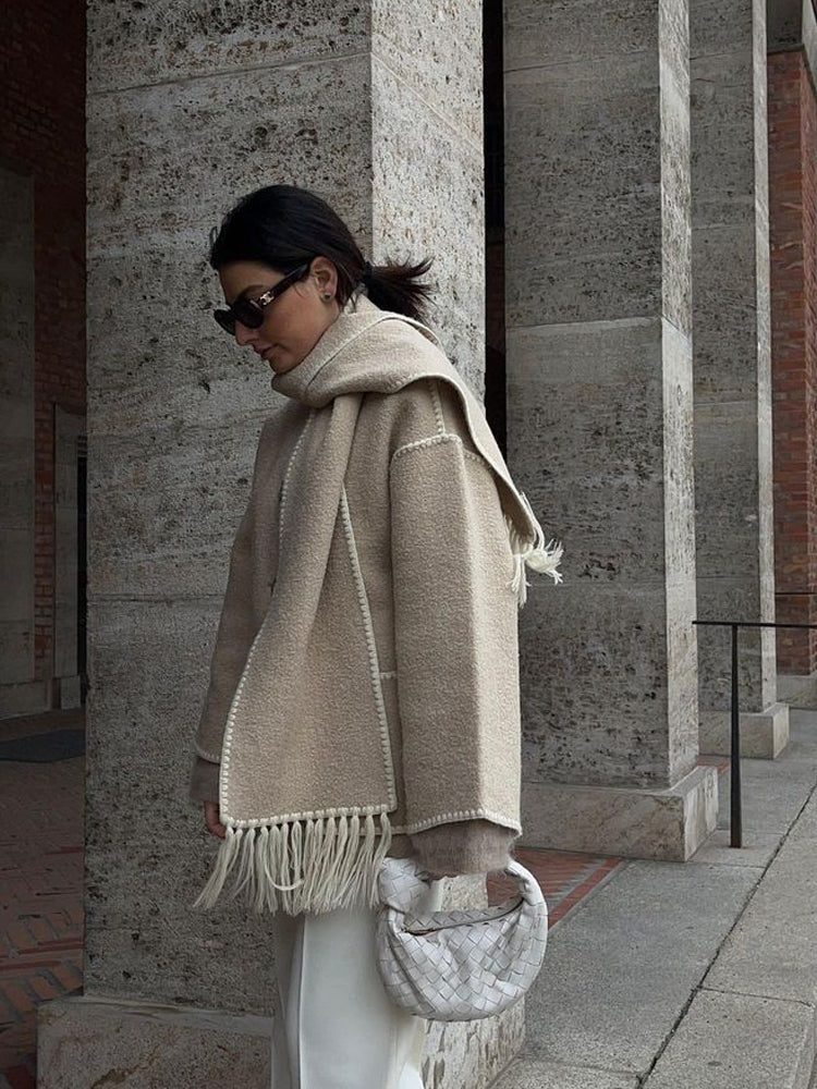 Coat with Scarf of Stylish Fabric