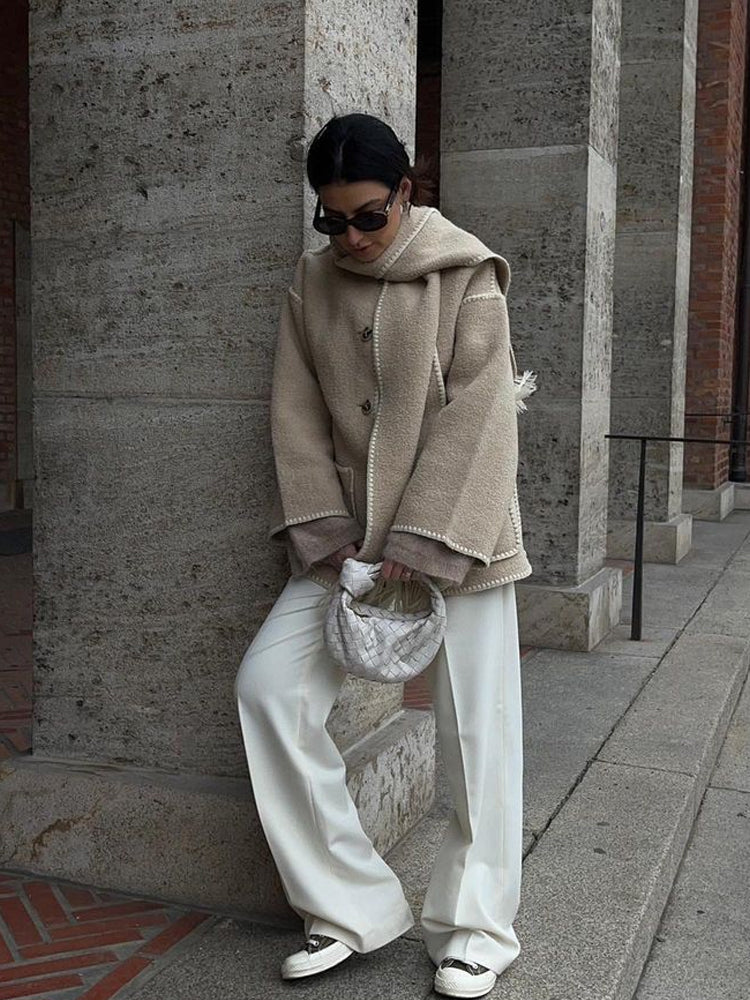 Coat with Scarf of Stylish Fabric