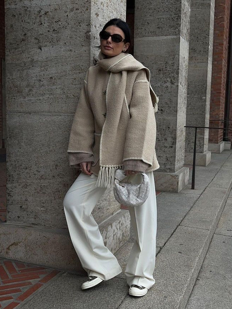 Coat with Scarf of Stylish Fabric