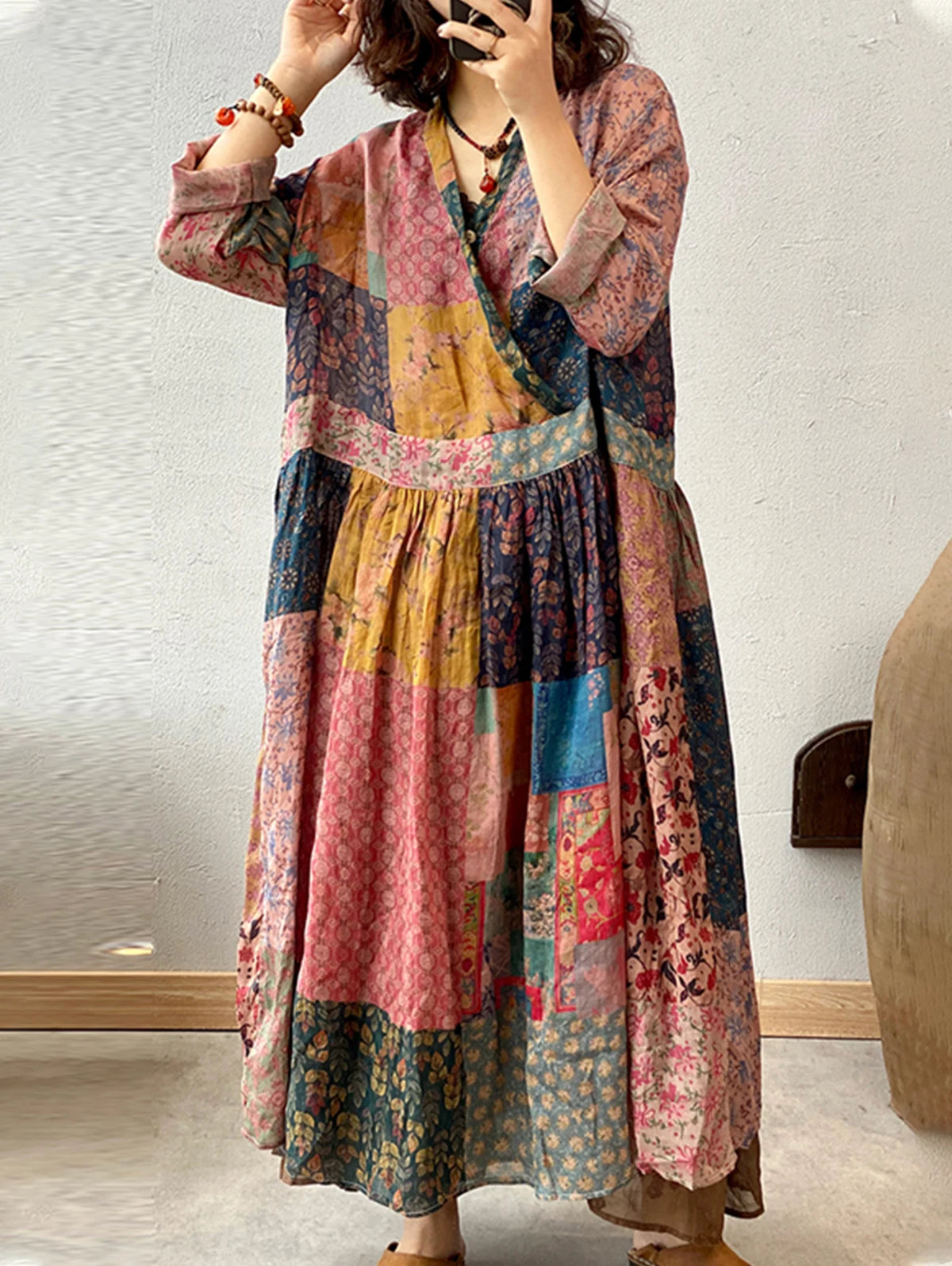 ModeBelle's Lange Mouw Vintage Bloemen Zomer Lange Jurken voor Vrouwen