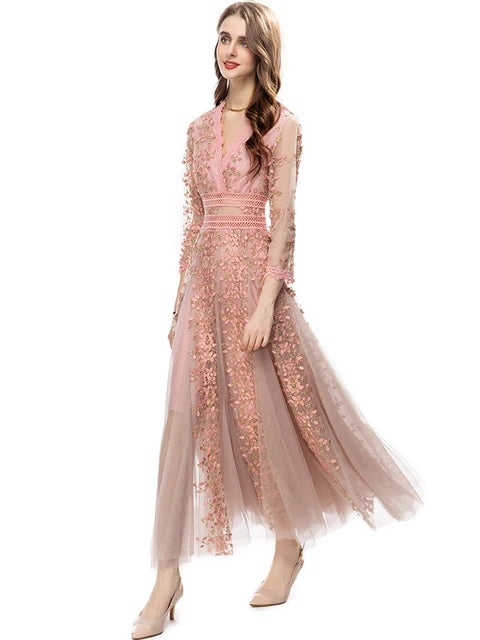 Roze Vintage Party Lange Jurk van Linda Della