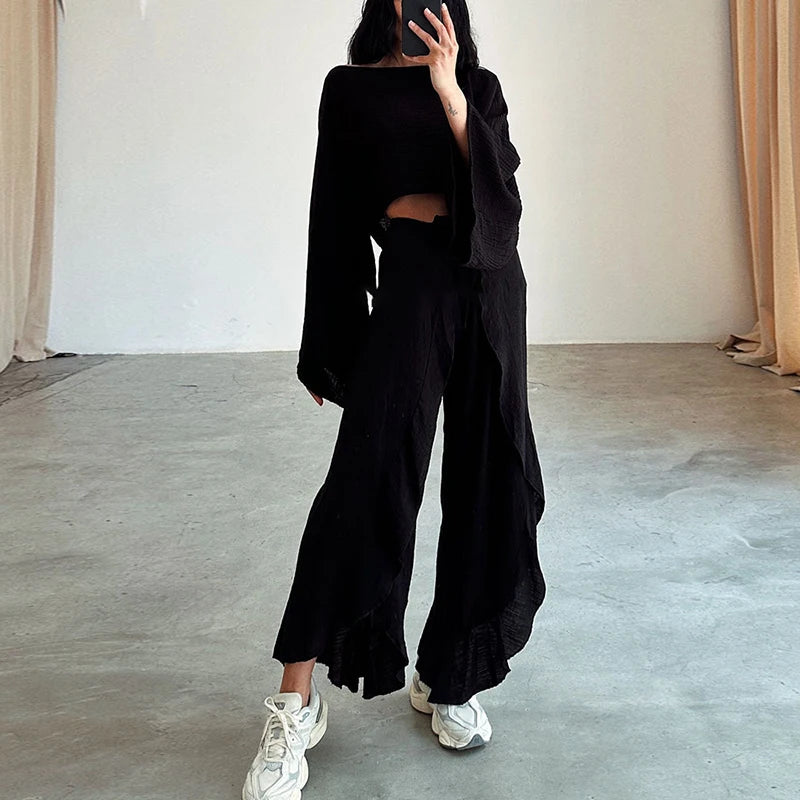Isabella Lente Casual Crop Top & Ruffle Broek Set