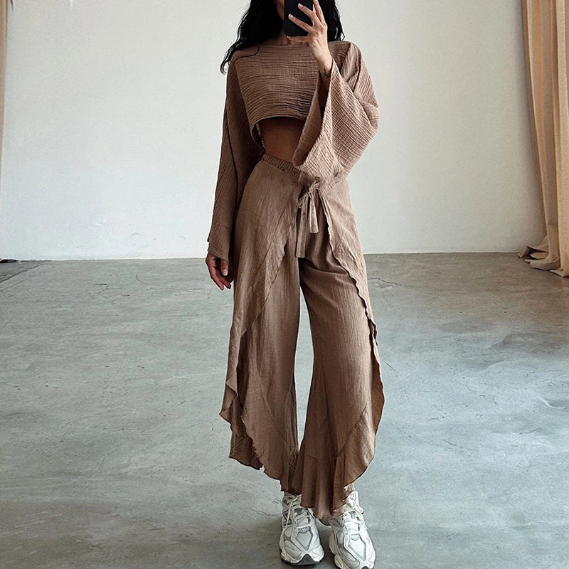 Isabella Lente Casual Crop Top & Ruffle Broek Set