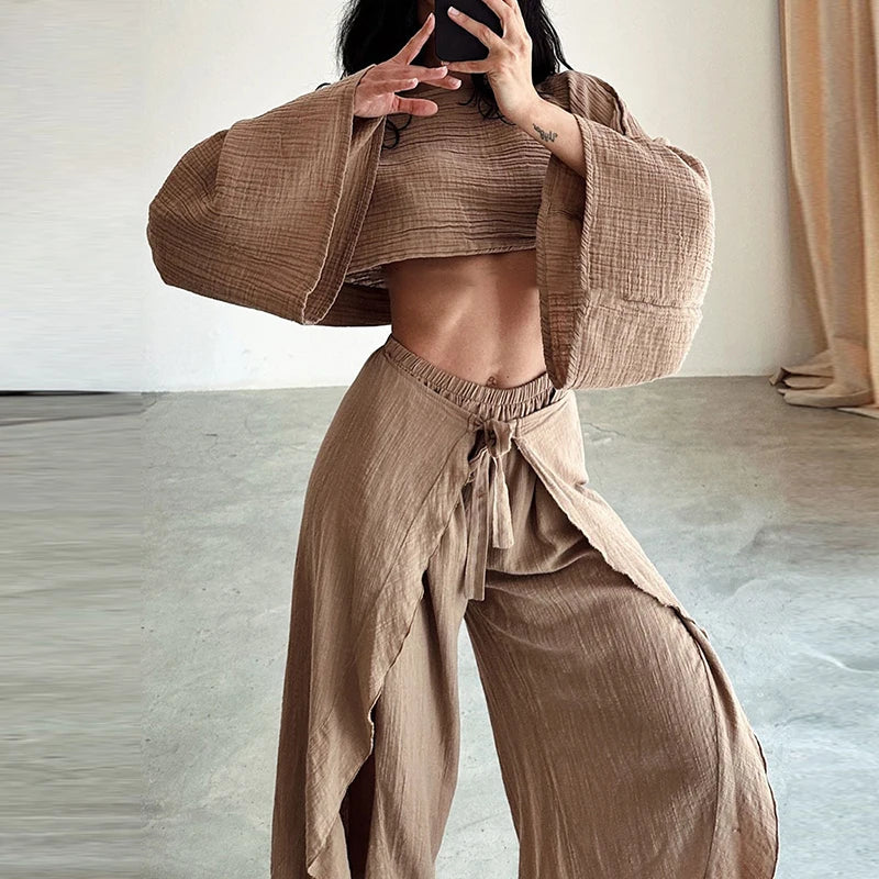 Isabella Lente Casual Crop Top & Ruffle Broek Set