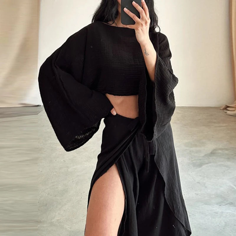Isabella Lente Casual Crop Top & Ruffle Broek Set