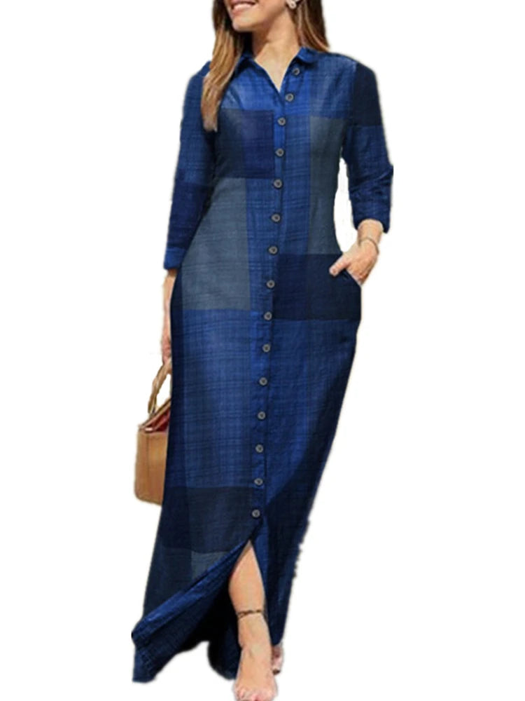 BloesemBries Katoenen en Linnen Zomerjurk met Gedrukt Ruitpatroon