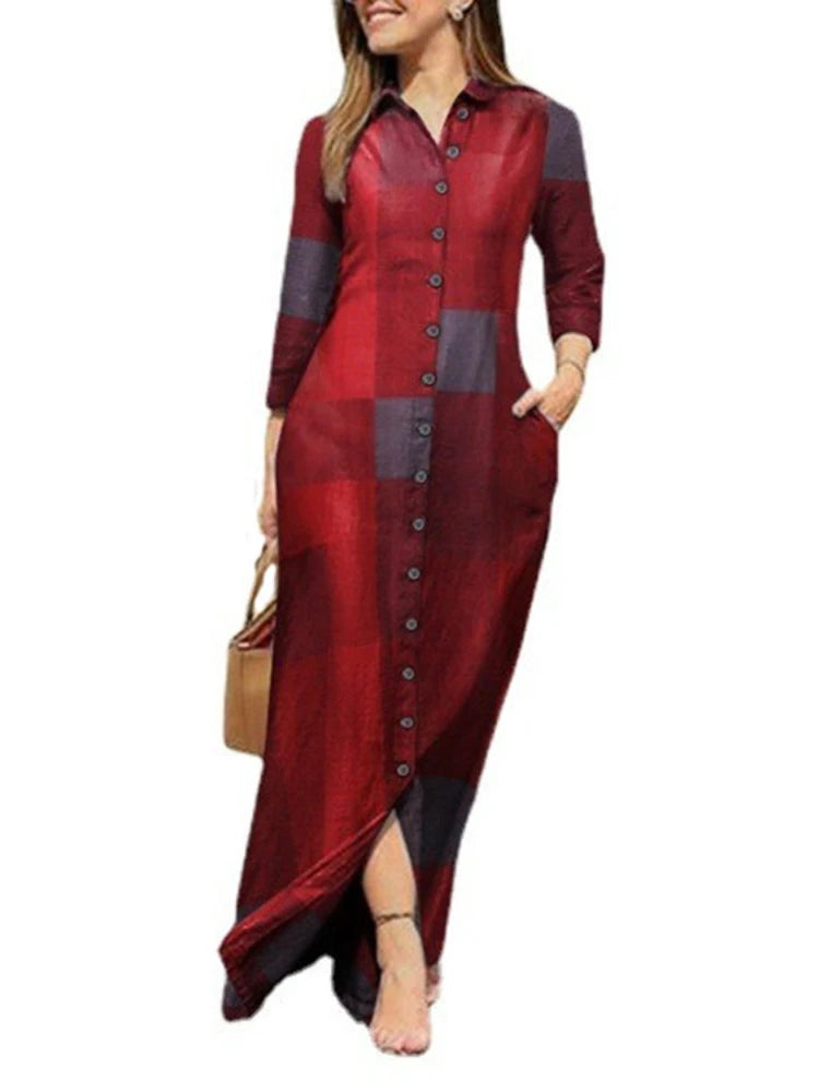 BloesemBries Katoenen en Linnen Zomerjurk met Gedrukt Ruitpatroon