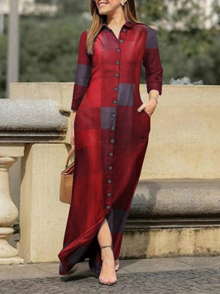 BloesemBries Katoenen en Linnen Zomerjurk met Gedrukt Ruitpatroon