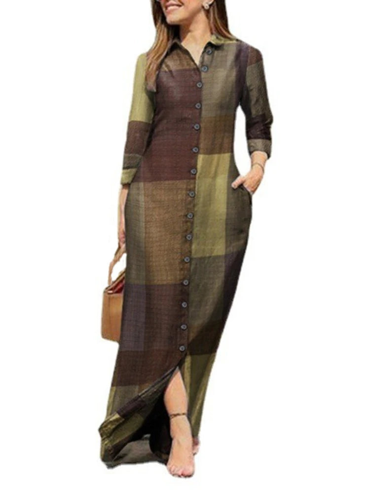 BloesemBries Katoenen en Linnen Zomerjurk met Gedrukt Ruitpatroon