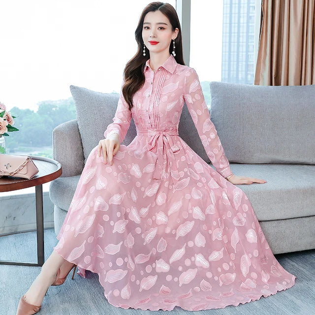 Lente Herfst Roze Jurk met Lange Mouwen voor een Stijlvolle Look in 2024!