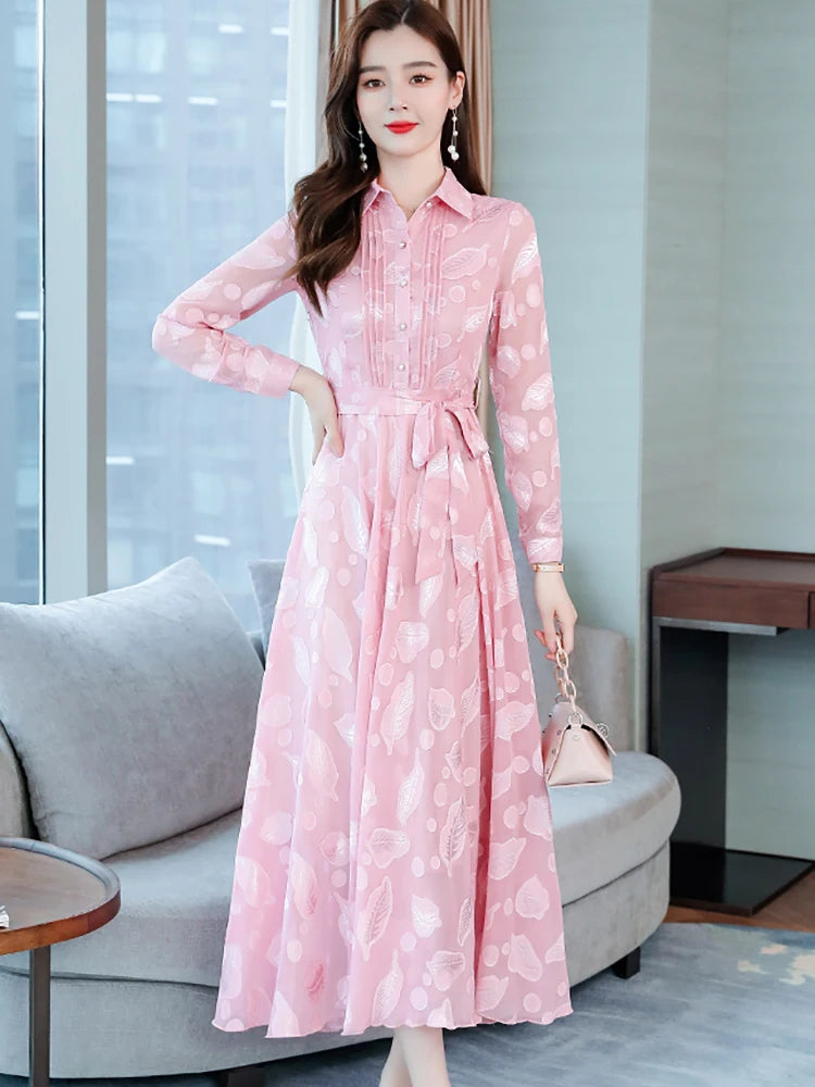 Lente Herfst Roze Jurk met Lange Mouwen voor een Stijlvolle Look in 2024!