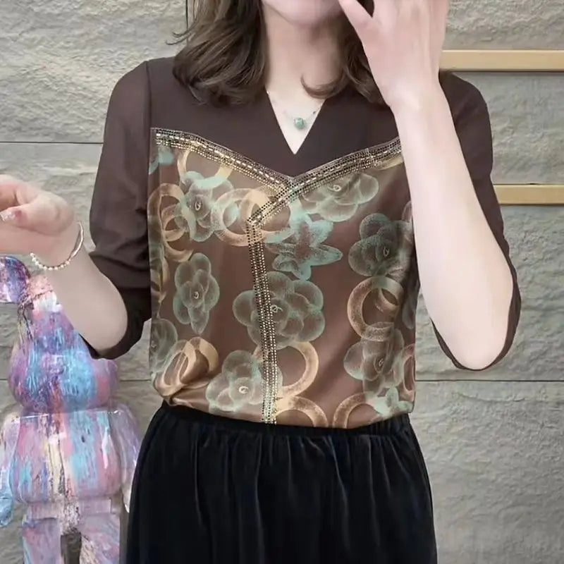 Betoverende Lente-Herfst Vintage Bloemenprint Truien met Stijlvolle V-hals!