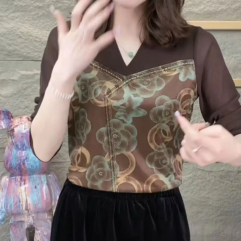 Betoverende Lente-Herfst Vintage Bloemenprint Truien met Stijlvolle V-hals!