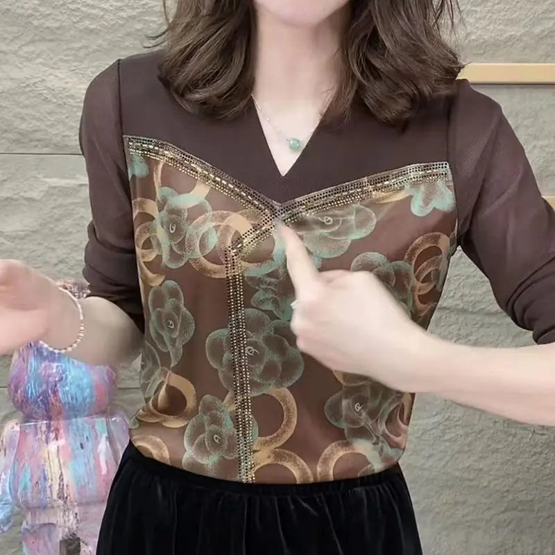 Betoverende Lente-Herfst Vintage Bloemenprint Truien met Stijlvolle V-hals!