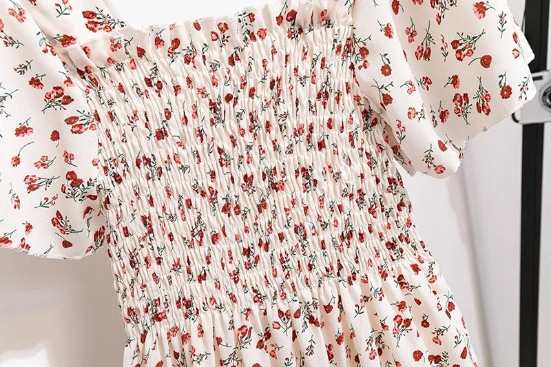 Sommerlicher Blumenmuster Chiffon Midi Kleid