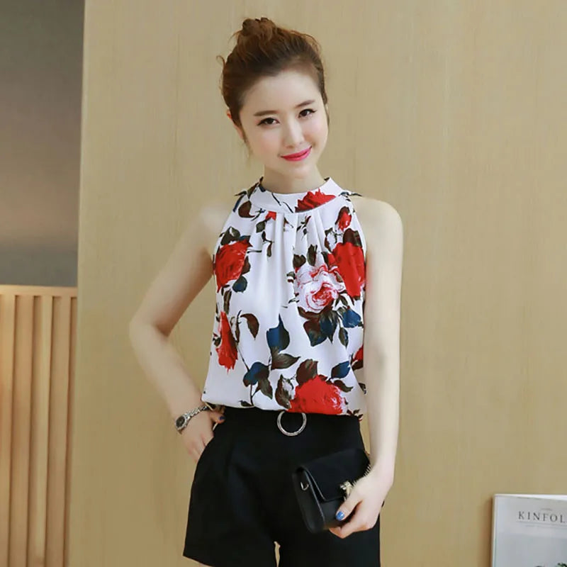 Stile Estivo Camicette da Donna in Chiffon con Stampa Floreale