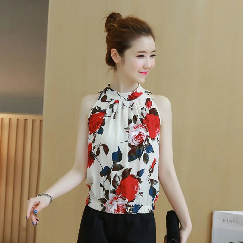 Stile Estivo Camicette da Donna in Chiffon con Stampa Floreale