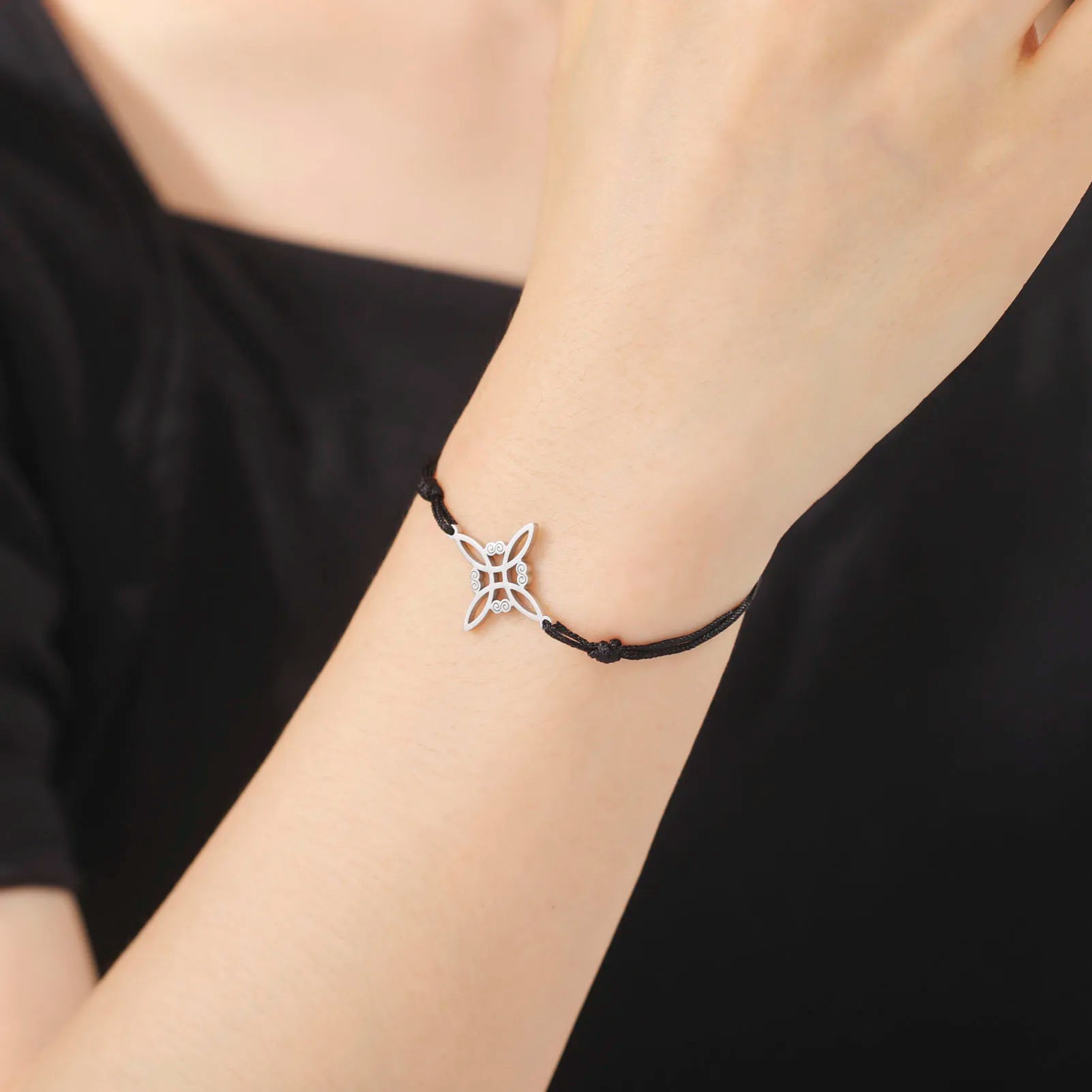 Enchanting MystiqueCharms Wax Cord Bracelet with Stainless Steel Charm Pendant