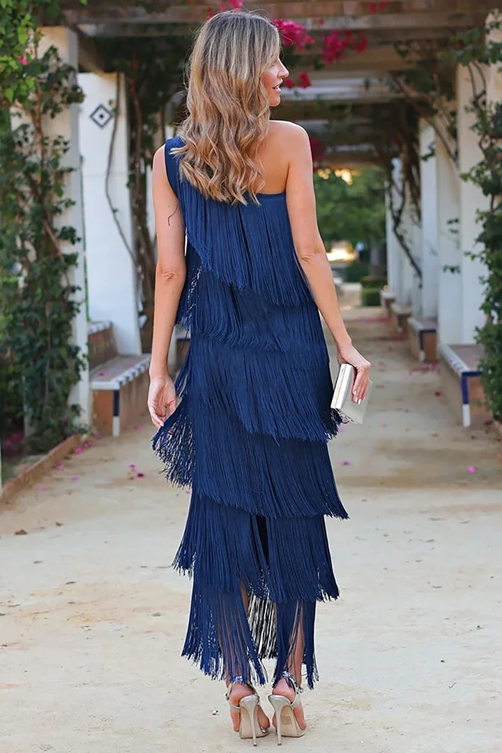 Lina | Elegante jurk met halve mouwen en franjes