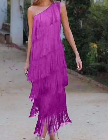 Lina | Elegante jurk met halve mouwen en franjes