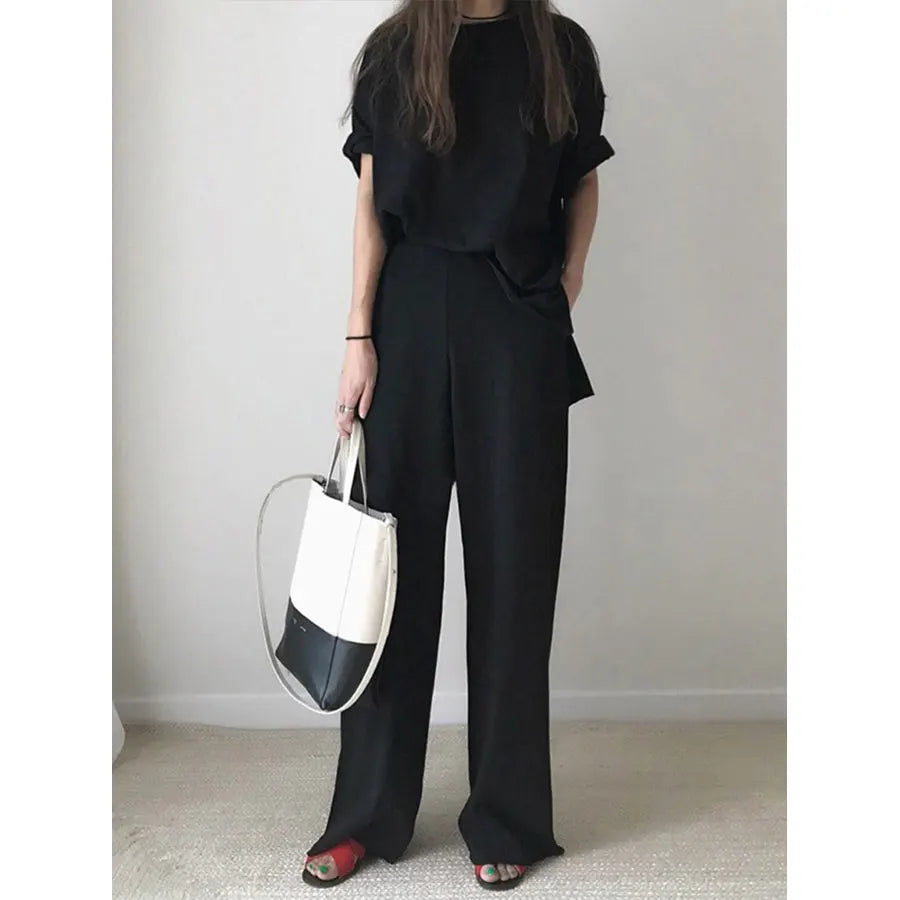 ModeMagie Locker sitzende Hose mit Rundhalsausschnitt Set