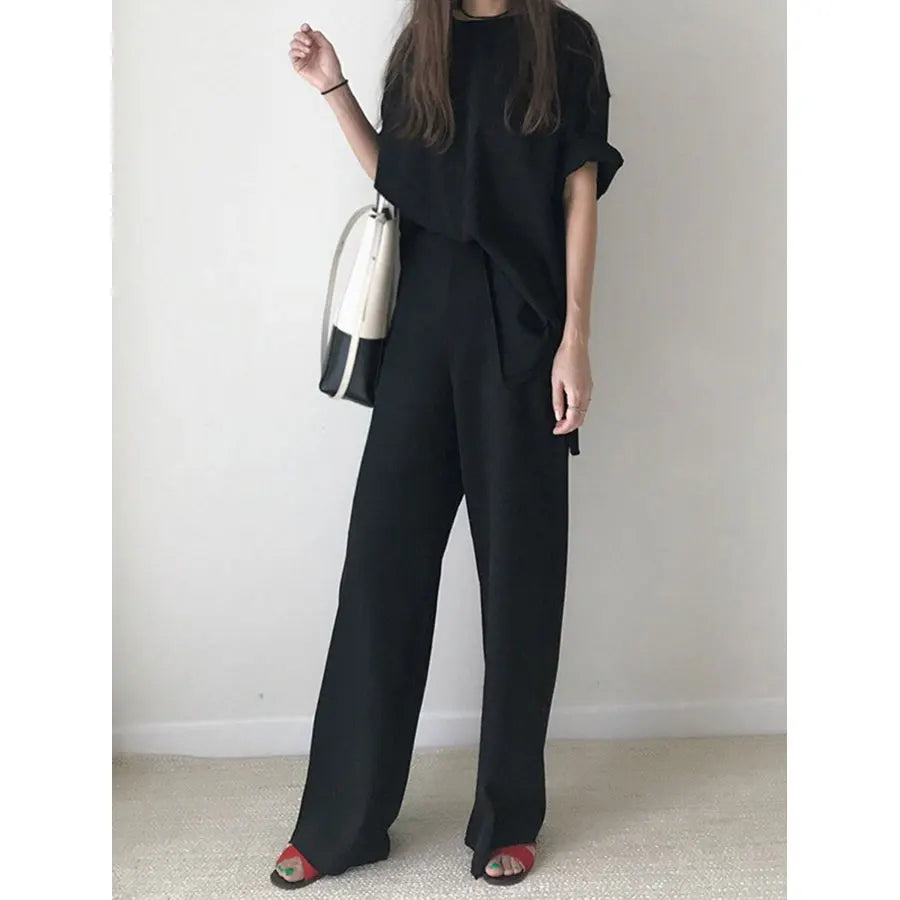 ModeMagie Locker sitzende Hose mit Rundhalsausschnitt Set