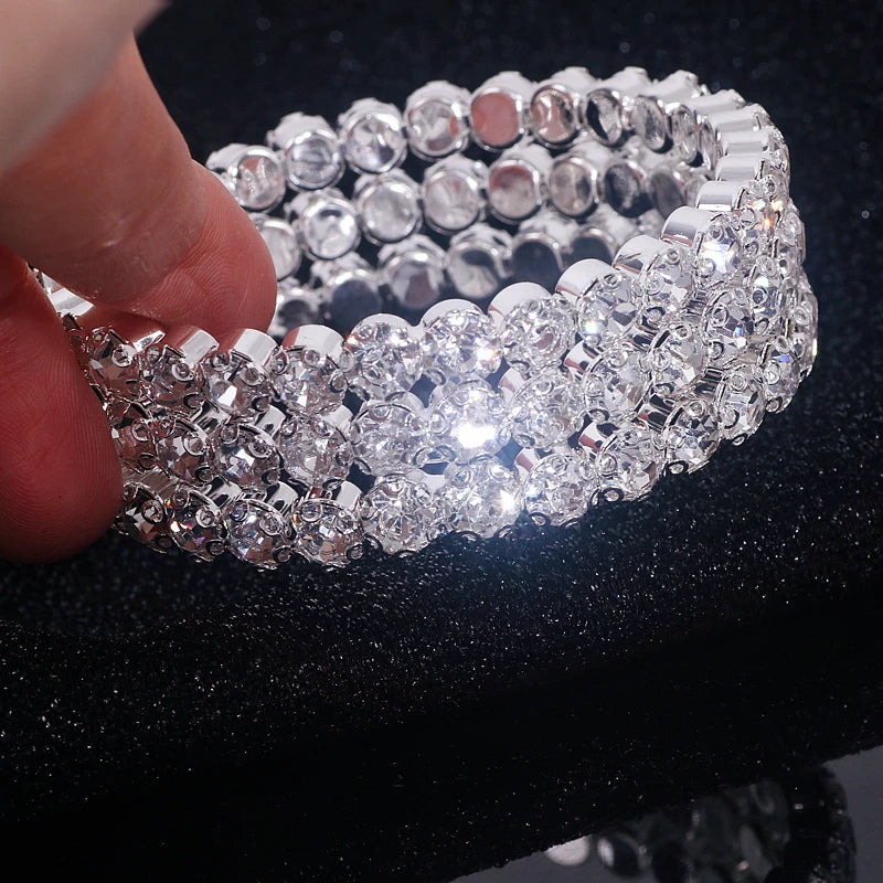 Enchanting Diamond Luxury Bracelet - Silver-Colored Open Cuff Bracelet