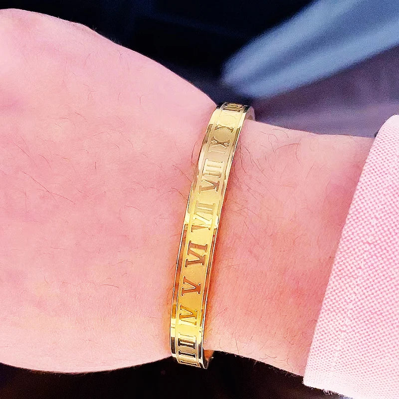 Gouden Gloed Luxe Roestvrijstalen Romeinse Armband