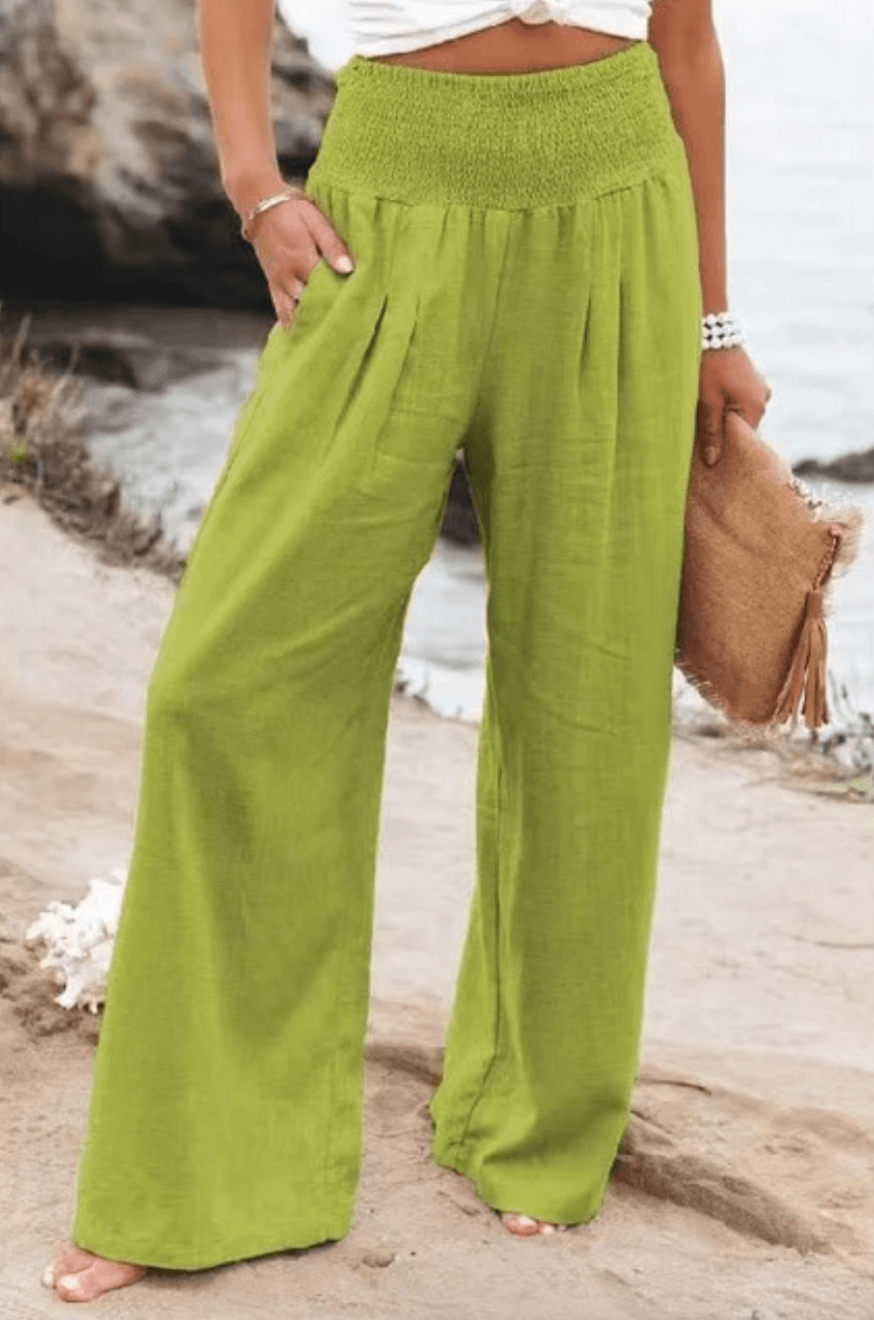 VELANORA - Elegante e comodo pantalone palazzo a vita alta per donna