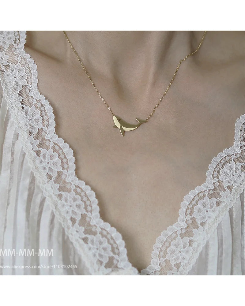 SparkleJoy Titanio Acciaio Cartone Balena Collana