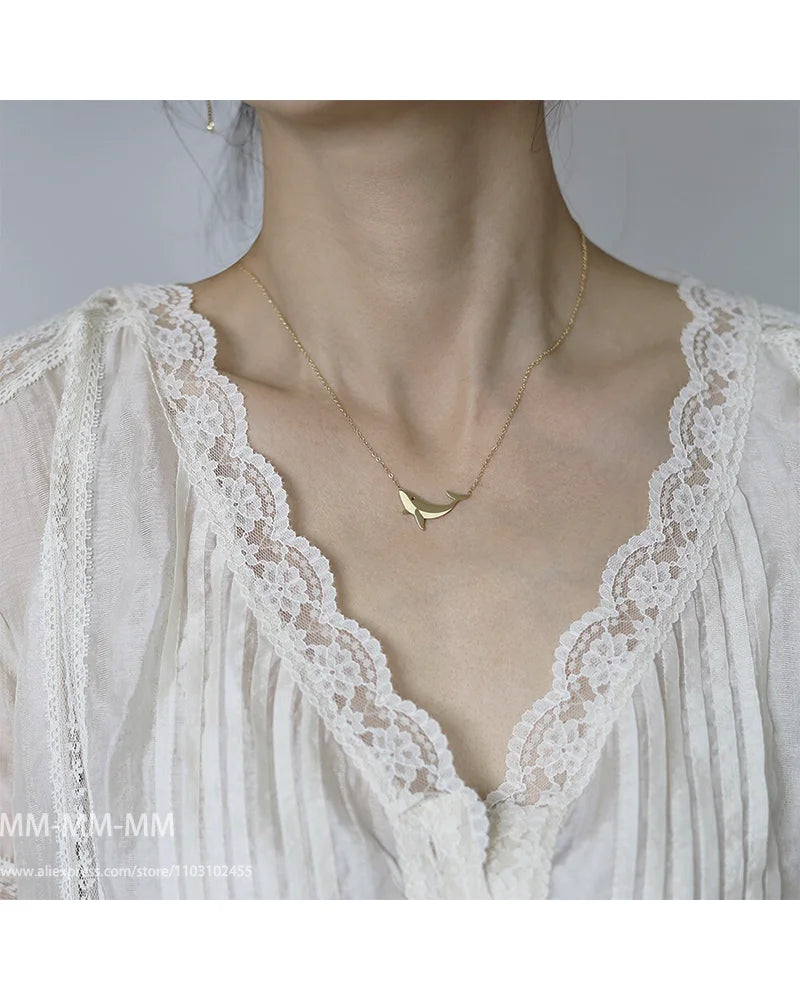 SparkleJoy Titanio Acciaio Cartone Balena Collana