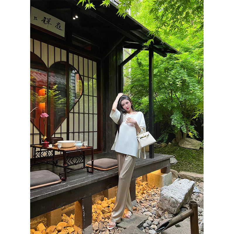 Chique Mode Satijnen Wijde Pijpen Broek