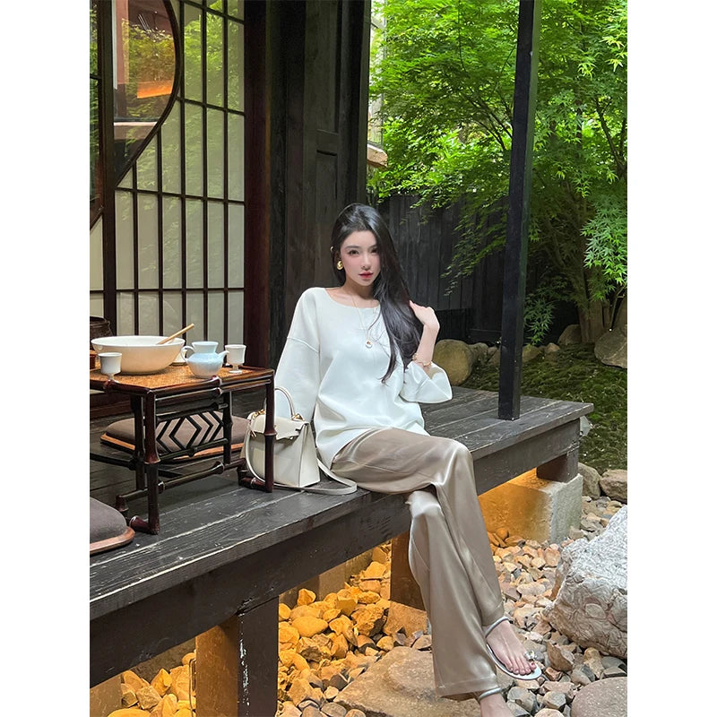 Chique Mode Satijnen Wijde Pijpen Broek