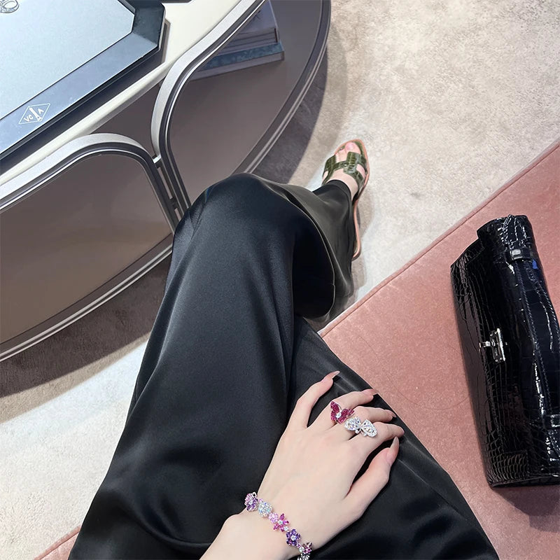 Chique Mode Satijnen Wijde Pijpen Broek