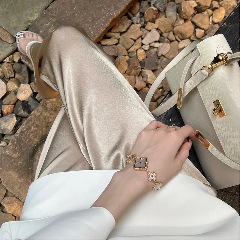 Chique Mode Satijnen Wijde Pijpen Broek