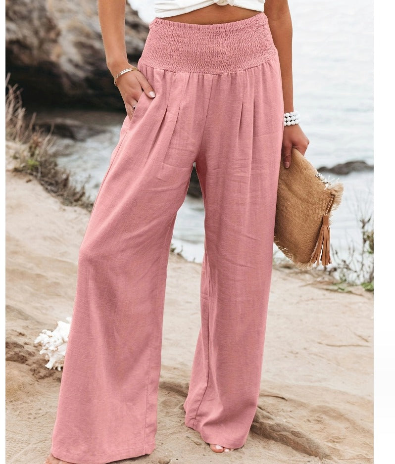 VELANORA - Elegante e comodo pantalone palazzo a vita alta per donna