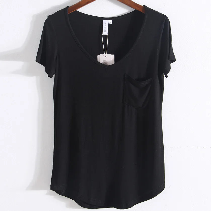 Summer Modal Pocket T-Shirts for Women