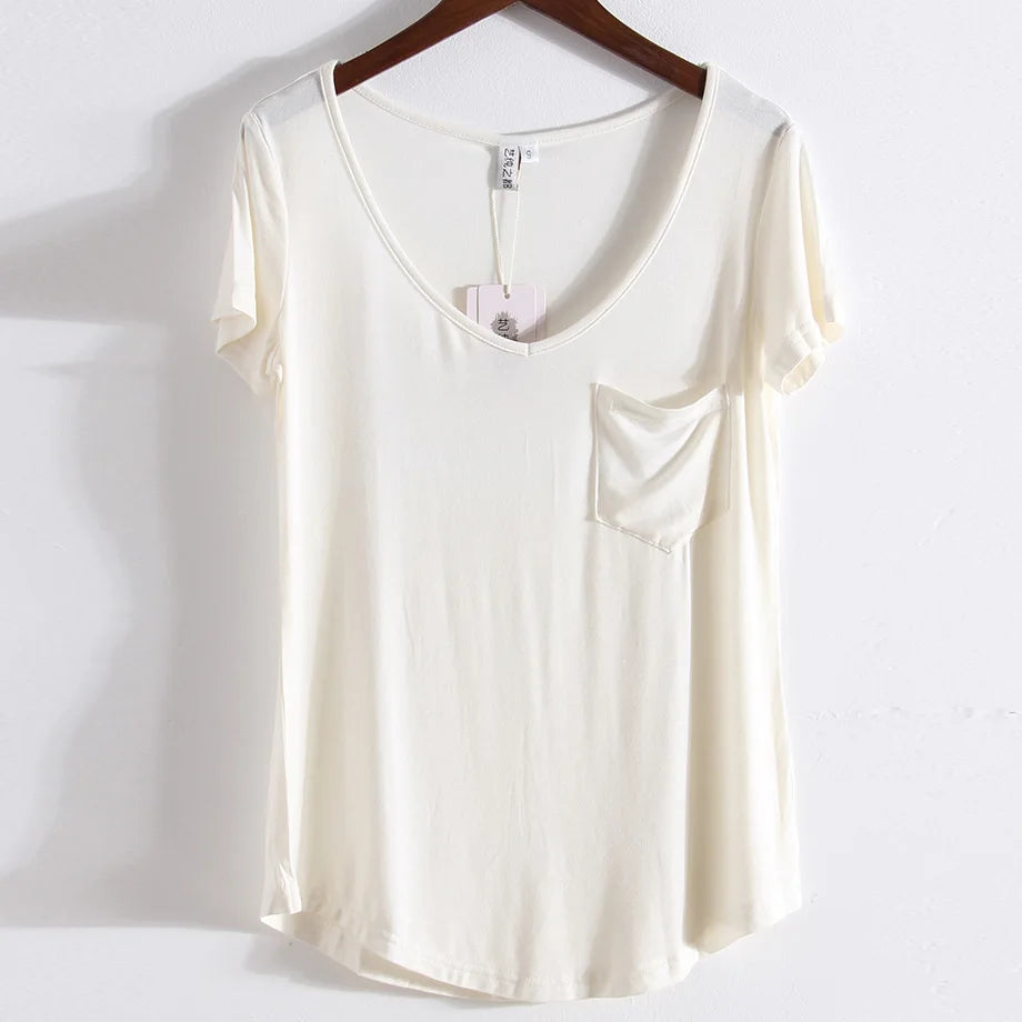 Summer Modal Pocket T-Shirts for Women