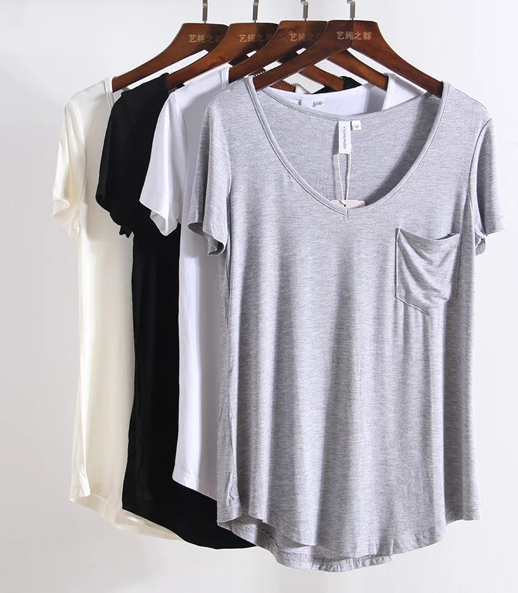Summer Modal Pocket T-Shirts for Women