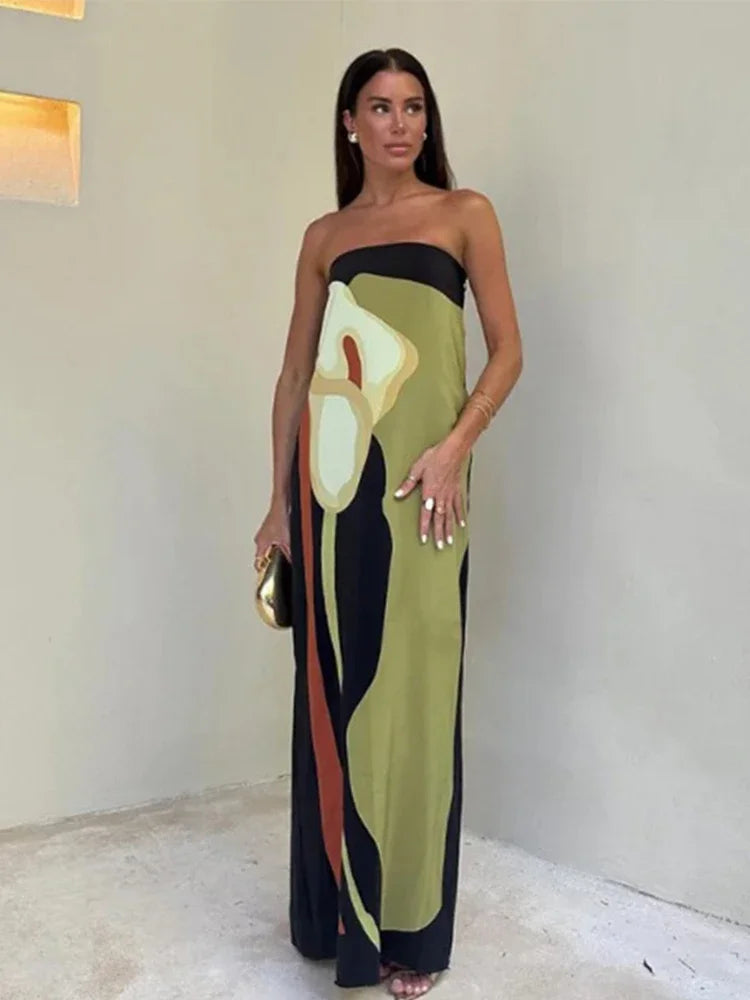 Nova Bloemen Trägerloses Lang Kleid
